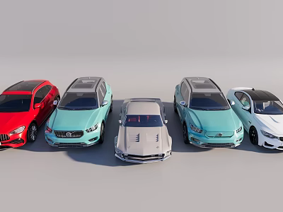Assorted Colored Cars Including Sports Car And SUV Models On 3d model