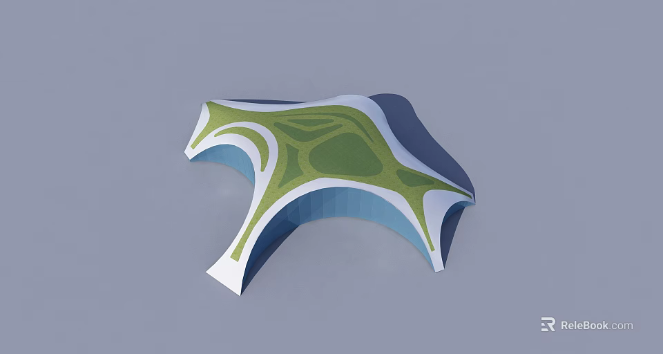 Modern Garden Landscape Design With Curved Green Area And White Blue Structure 3d model 