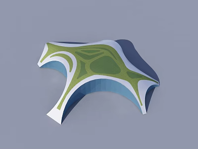 Modern Garden Landscape Design With Curved Green Area And White Blue Structure 3d model