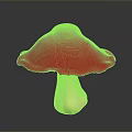 Red Mushroom Plant With Bright Red Cap And Light Colored Stem On Gray Background