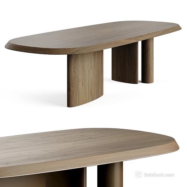 Modern Oval Shaped Wooden Dining Table With Unique Curved Legs Design 3d model
