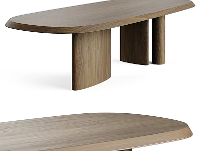 Modern Oval Shaped Wooden Dining Table With Unique Curved Legs Design 3d model