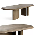 Modern Oval Shaped Wooden Dining Table With Unique Curved Legs Design 3d model