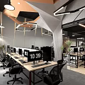 Modern Public Office Space With Desks Computers Ergonomic Chairs And Green Plants