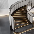 Modern Spiral Staircase Interior With Glass Railing Wooden Steps And Moon Light Decor