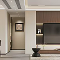Modern Living Dining Room Interior With Wooden TV Wall LED Lighting And Glass Display Cabinet