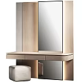 Modern Light Wood Dressing Table With Full Mirror Drawers And Soft Padded Stool For Bedroom