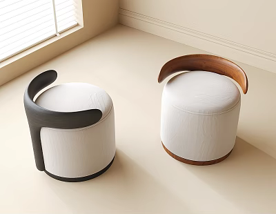 Modern Two Stools With White Leather Seat And Black Brown Armrests Minimalist Design 3d model