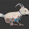 Game and Film Character Mechanical Rabbit With Glowing Teal Lines Vintage Metallic Texture Gear Details