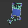 Blue And White Shopping Trolley With Wire Basket And Four Movable Wheels
