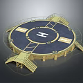 Circular Blue Platform Structure With White Logo And Yellow Stair Railings 3d model
