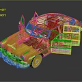 Vintage Yellow Car Model With Open Doors And White Roof Interior