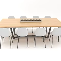 Wooden Dining Table Set with Light Grey Chairs and Decorative Tray 3d model