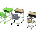 Green Gray Brown School Desks And Chairs With Storage Shelves And Wheels