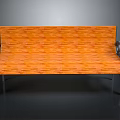 Wooden Bench with Orange Wood Grain Surface and Metal Armrests Legs Design