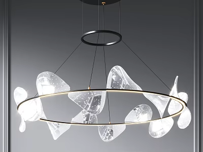 Elegant Modern Chandelier Design With Transparent Glass Petals And Circular Metal Rings 3d model