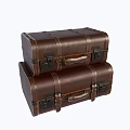 Two Brown Leather Trunks Stacked Together For Vintage Storage And Travel