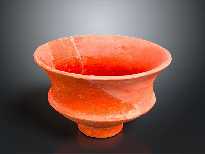 Orange Terracotta Clay Bowl With Wide Rim And Pedestal Base Design 3d model