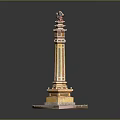 Scenic View of Ancient Multi tiered Tower Featuring Yellow Red Facade Decorative Top Square Base