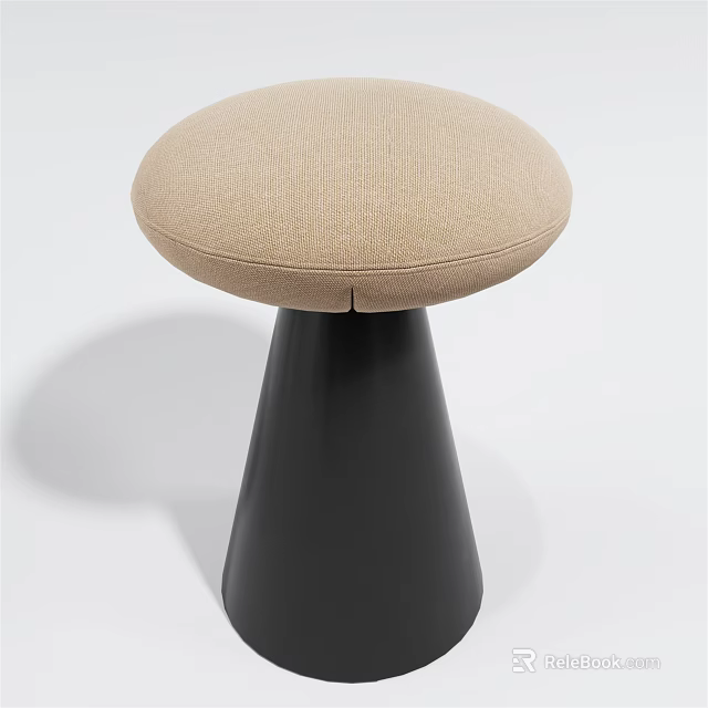 Beige Upholstered Stool With Black Conical Base Modern Home Decor Design 3d model 
