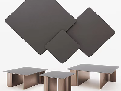 Modern Minimalist Sofa Coffee Table Set With Dark Matte Tabletops Various Sizes And Metallic Legs 3d model