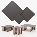 Modern Minimalist Sofa Coffee Table Set With Dark Matte Tabletops Various Sizes And Metallic Legs