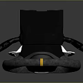 Gray Steering Wheel Featuring Black Circular Center OTIS Logo Yellow Stripe And Side Buttons