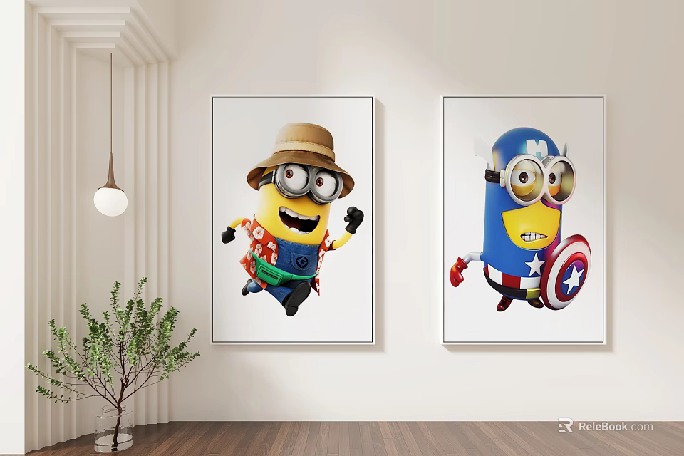Adorable Minion Themed Wall Art Decor For Living Room Interior 3d model 