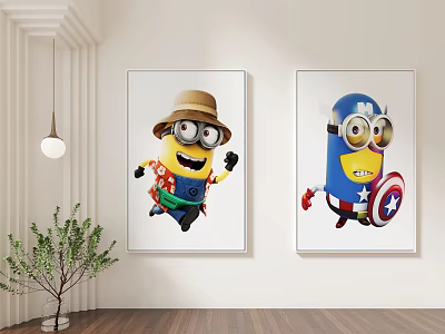 Adorable Minion Themed Wall Art Decor For Living Room Interior 3d model