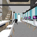 Modern Public Office Space With Open Layout White Chairs Hanging Lights And Computers 3d model