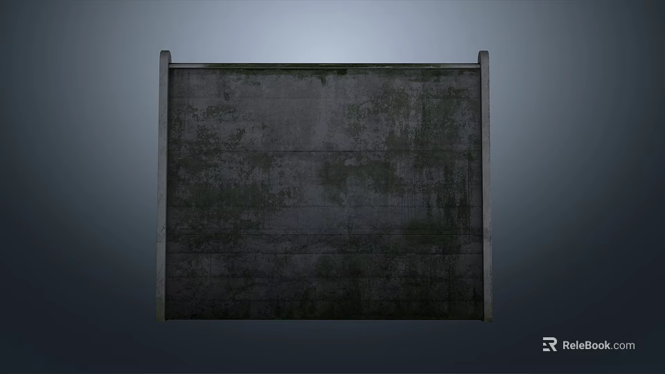 Weathered Concrete Panel With Green Stains And Metal Frame On Gray Background 3d model 