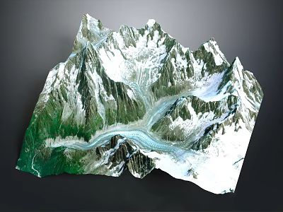 Garden Landscape With Snow Capped Peaks Green Slopes And Winding River 3d model