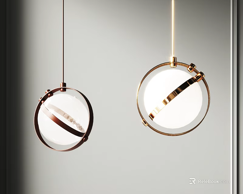 Two Modern Spherical Chandeliers With Metal Frame And White Shade Design 3d model