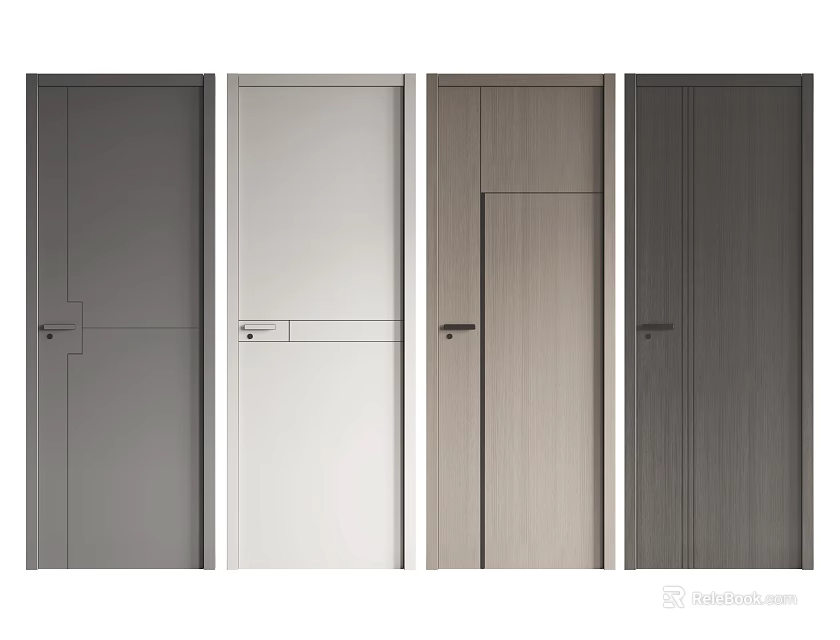 Modern Minimalist Hinged Doors With Various Colors And Sleek Surface Design 3d model 