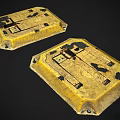 Yellow Metal Hardware Plates With Durable Construction And Black Marks 3d model