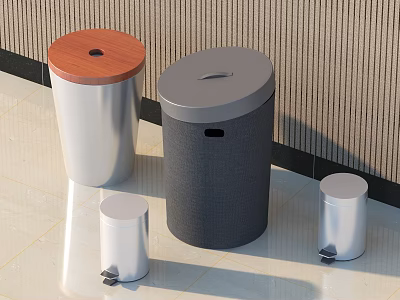 Public Area Waste Bins With Stainless Steel Bodies And Wooden Lid Designs 3d model