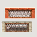 Red And Gray White Brick Decorative Wall With Geometric Lattice Pattern Design 3d model