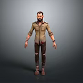 Male Adventurer Character With Khaki Shirt Ripped Pants And Brown Boots Design
