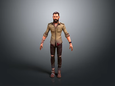 Male Adventurer Character With Khaki Shirt Ripped Pants And Brown Boots Design 3d model