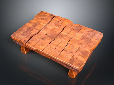 Rustic Wooden Coffee Table With Natural Wood Grain And Plank Design 3d model