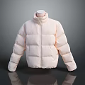 Stylish Light Pink Puffer Jacket Displayed On Mannequin With Gray Background