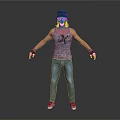 Man Wearing Blue Hat Gray Tank Top Jeans And Gloves Standing Pose