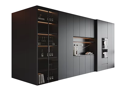 Modern Black Sideboard Interior With Glass Door Display Shelves And Storage 3d model