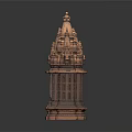 European Architecture Tower With Intricate Carvings And Pointed Spire Design