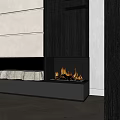 Modern Fireplace With Black Textured Surface And Burning Flames In Sleek Interior 3d model