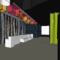 Luxurious Elevator Corridor With Dark Stone Walls And Geometric Patterned Floor 3d model