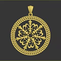 Elegant Gold Circular Pendant Accessory With Intricate Pattern And Beaded Border 3d model