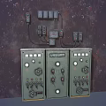 Green Industrial Control Panels Featuring Multiple Buttons Knobs Indicator Lights Top Wires On Dark Background 3d model