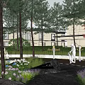 Residential Landscape Featuring Modern Building Lush Trees Vibrant Flowers Garden Pathway and Seating Area