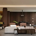 Modern Luxury Clubhouse Interior With Comfortable Sofas Coffee Tables And Pendant Lights